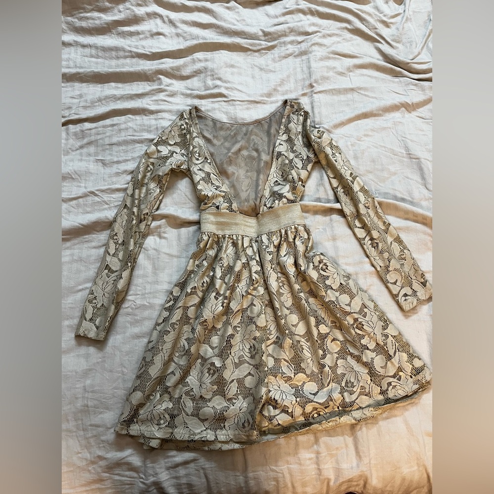 Zara Crème Net Lace Dress - Picture 5 of 12